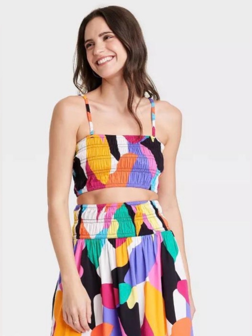 a new day Multicolor Abstract Smocked Cropped Top Size: XS